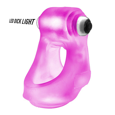 Pink translucent silicone LED cocksling with integrated waterproof light bullet for glow effect.