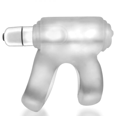 Clear ice translucent LED shaft holster with integrated cockring and front shaft ring in soft silicone blend material.