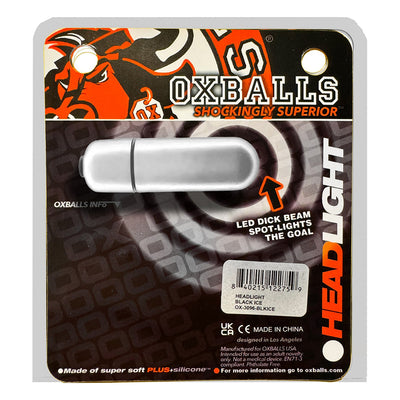 OxBalls Headlight LED insert in clear ice color on branded black and orange packaging with product details.
