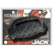 Black textured double-hole stroker with handle and diamond plate grip in OxBalls Masterjack packaging.