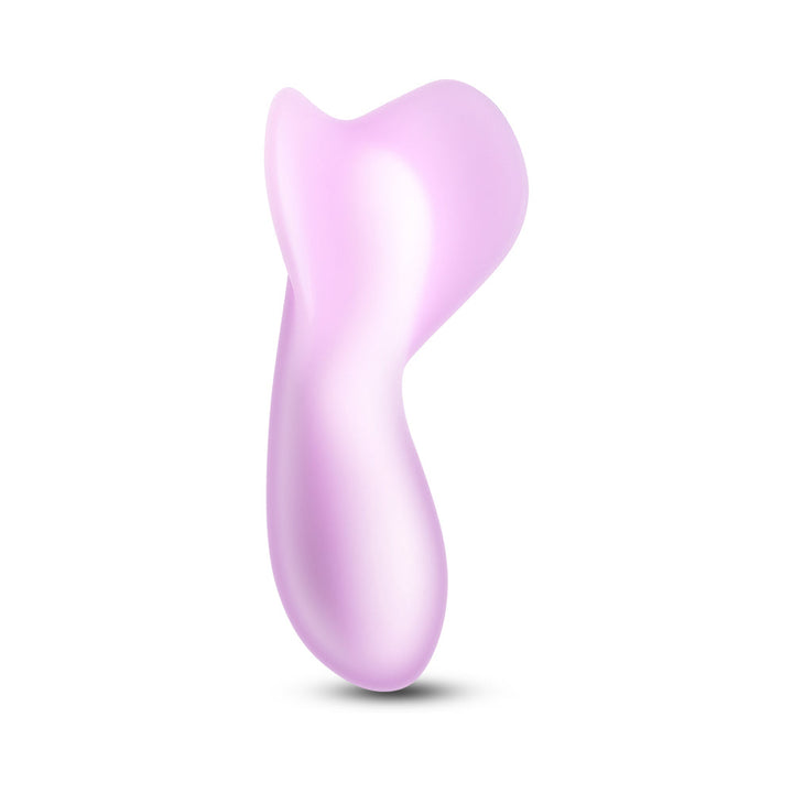 Smooth lavender pebble vibrator with ergonomic curved shape and translucent silicone finish