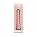 Pure Joy Peach vibrator in peach color with a textured, beaded design, displayed in pink packaging with wave pattern.