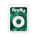 Firefly Bubble Ring Medium White in clear packaging with green background, highlighting super stretchable glow-in-the-dark silicone design.