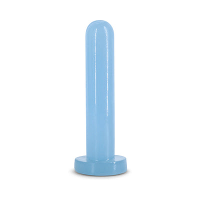 Small blue Firefly Thrill glow-in-the-dark dildo with suction cup base on white background.
