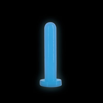 Blue glow-in-the-dark small dildo with suction base on black background