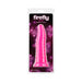 Pink glow-in-the-dark textured silicone dildo in clear retail packaging with Firefly branding.