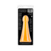 Orange glow-in-the-dark TPE dildo in clear plastic packaging with product information on black background.