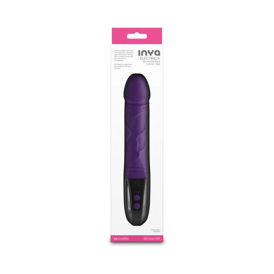 INYA Electrica rechargeable purple vibrator with digital controls in clear retail packaging
