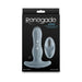 Renegade Gemini gray silicone anal plug with wireless remote control shown on black packaging.