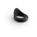 Black silicone vibrating cock ring with textured inner surface and power button on the side.