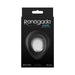 Black silicone vibrating ring with textured tip in sleek retail packaging labeled Renegade Slider by NS Novelties.