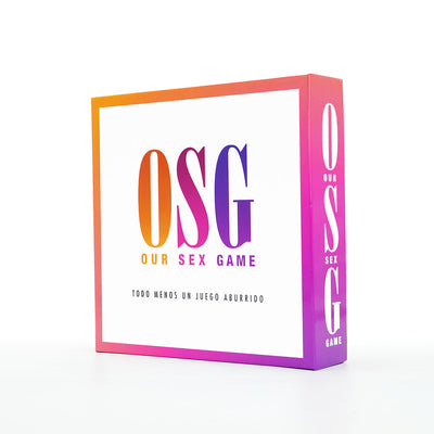 Our Sex Game Spanish edition box with colorful gradient border and bold OSG logo on white background.