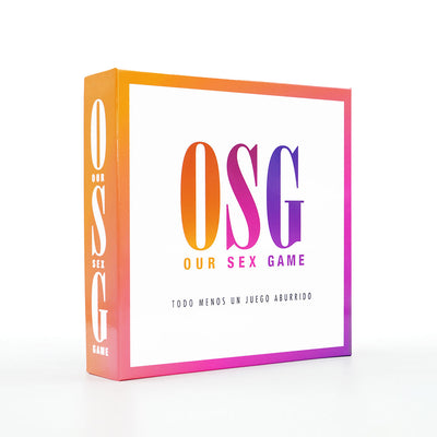 Our Sex Game board game box in Spanish with a colorful gradient border and bold OSG logo on a white background.
