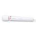 Le Wand Plugin Sky White wand massager with rose gold accents and control buttons on a white background.