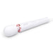 Le Wand Plugin Sky White vibrating massager with rose gold accent and long power cord on white background.