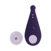 Purple silicone remote control and matching magnetic charging base for Evolved Panty Party vibrator.