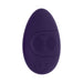 Purple oval-shaped remote control for Evolved Panty Party with textured button and certification marks.