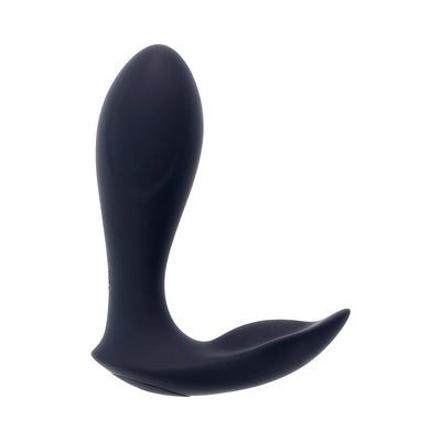 Black flexible silicone prostate massager with curved design for targeted stimulation.