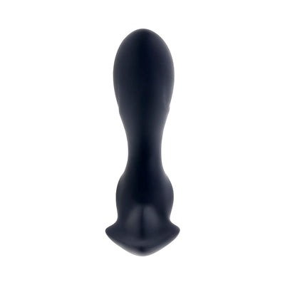 Black silicone remote-control vibrator with a bulbous, flexible shaft and winged base for targeted stimulation.