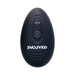 Black oval-shaped remote control with Evolved logo and two buttons for vibration settings.