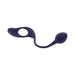 Purple flexible silicone dual vibrator with a ring and bulb-shaped ends, USB rechargeable and waterproof design.