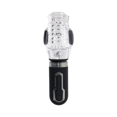 Zero Tolerance Thrill Ride black and clear stroker with textured sleeve and ergonomic control panel on black handle.