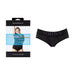 SpareParts Tomboi Cover brief style black nylon underwear harness with packaging and product view side by side.