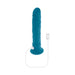 Teal silicone rechargeable vibrating dildo with realistic texture and USB charging cable on white background.