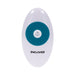 White oval remote control with teal circular buttons and Evolved logo for Tsunami vibrator