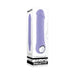 Purple silicone rechargeable vibrator with chrome ring handle shown in packaging box.
