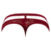 Burgundy strappy thong with cutout design and floral lace detailing by Male Power.
