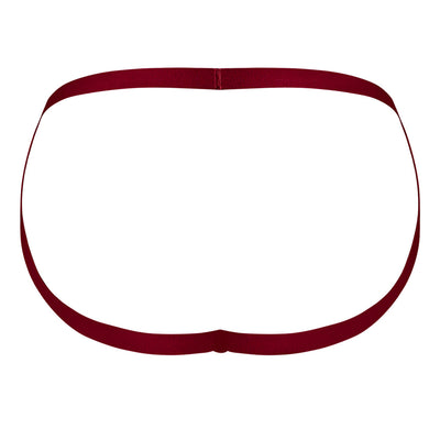 Burgundy strappy jockstrap with plush elastic waistband and minimal back design by Male Power.