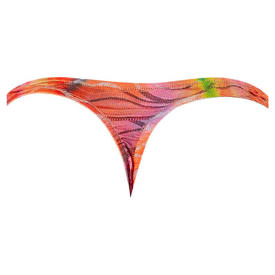 Multicolor semi-sheer mesh thong with wavy burnout lace pattern and low-cut waist by Male Power.