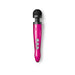 Compact hot pink rechargeable wand vibrator with black rounded head and three control buttons on handle