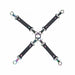 Ouch! Venice Collection black bonded leather hogtie connectors with iridescent metal hardware and four clips.