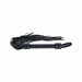 Black bonded leather flogger with multiple tails and a wrapped handle featuring iridescent hardware and a wrist loop.