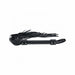 Black bonded leather flogger with a wrapped handle and iridescent hardware accents, featuring multiple leather tails.
