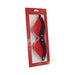 Ouch! Milan Collection blindfold in red and black bonded leather with iridescent hardware in retail packaging.