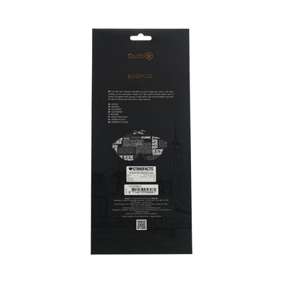 Packaging of Ouch! NY Collection Blindfold with product details and barcode on a black background.