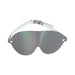 Gray bonded leather blindfold with iridescent hardware and adjustable strap from Ouch! Paris Collection.