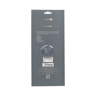 Packaging of Ouch! Paris Collection Blindfold showing product details and barcode on a gray background