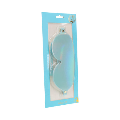 Ouch! Paris Collection iridescent blue bonded leather blindfold in blue packaging with gold accents