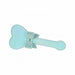 Light blue heart-shaped paddle with iridescent finish and rhinestone-studded bow detail on handle.