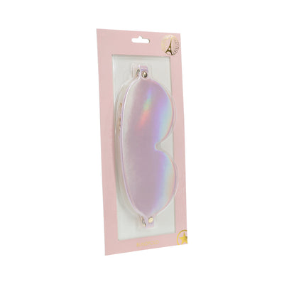 Iridescent bonded leather blindfold in pink packaging from the Ouch! Paris Collection with gold-tone hardware.