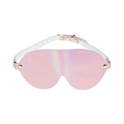 Ouch! Paris Collection iridescent pink bonded leather blindfold with adjustable strap and gold-tone hardware