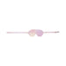 Iridescent pink bonded leather blindfold with adjustable strap and iridescent hardware.