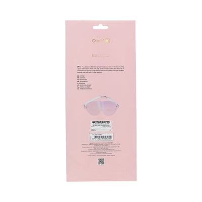 Back view of Ouch! Paris Collection Blindfold packaging in pink with product details and iridescent blindfold image.