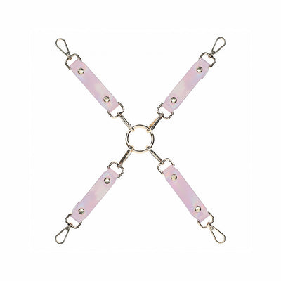 Ouch! Paris Collection hogtie connectors in iridescent bonded leather with silver hardware and swivel clips.
