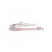 Pink and white leather flogger with a wrapped handle and iridescent hardware detail on a white background.