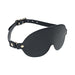 Black bonded leather blindfold with adjustable strap and gold-tone hardware from the Ouch! London Collection.